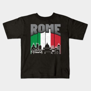 Rome Italy Skyline Vintage Flag Kids T-Shirt